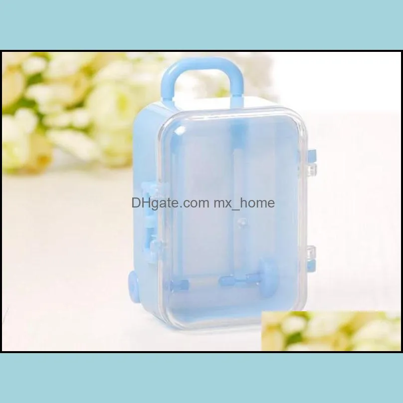 Clear Mini Rolling Travel Suitcase Favor Box Wedding Favors Party Reception Candy Package Baby Shower Ideas