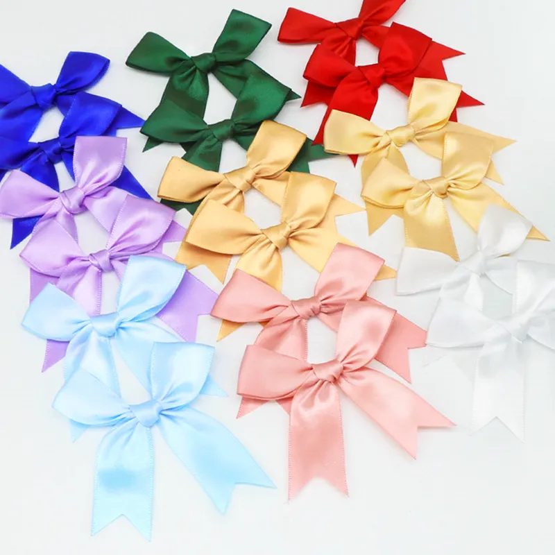 Wedding Decorations 200Pcs 8.5*8.5cm Satin Ribbon Bows Knot Craft Bows Pink White Small Flower Gift Tie Decoration Bow Bowknot DIY Birth Party
