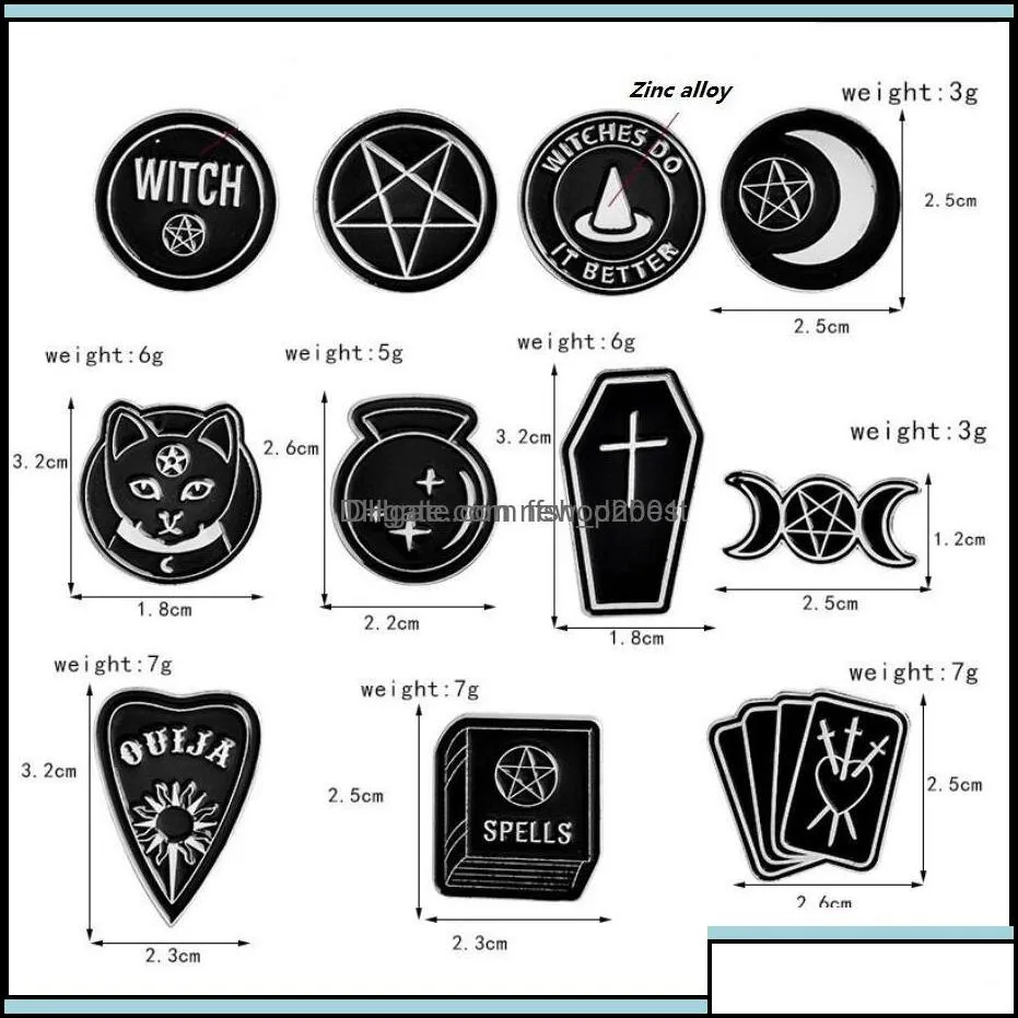 Witch Ouija Moon Tarot Book New Goth Style Enamel Pins Badge Denim Jacket Jewelry Gifts Brooches For Women Men Drop Delivery 2021 Pins