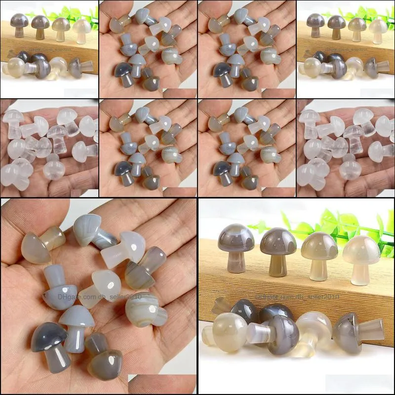 20mm mini mushroom plant statue ornament gray agate stone carving home decoration crystal polishing dhseller2010