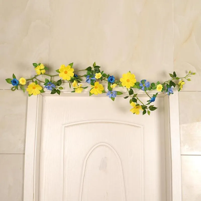 Couronnes de fleurs décoratives, 1 pièce, 240cm, guirlande de tournesol jaune artificielle, vigne de fleurs, décor d'arc Floral de mariage, en soie décorative