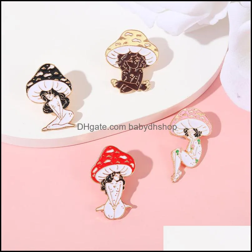 Mushroom Lady Enamel Pins Custom Girls and Plant Brooches Lapel Badges Cartoon Nature Art Jewelry Gift for Friends