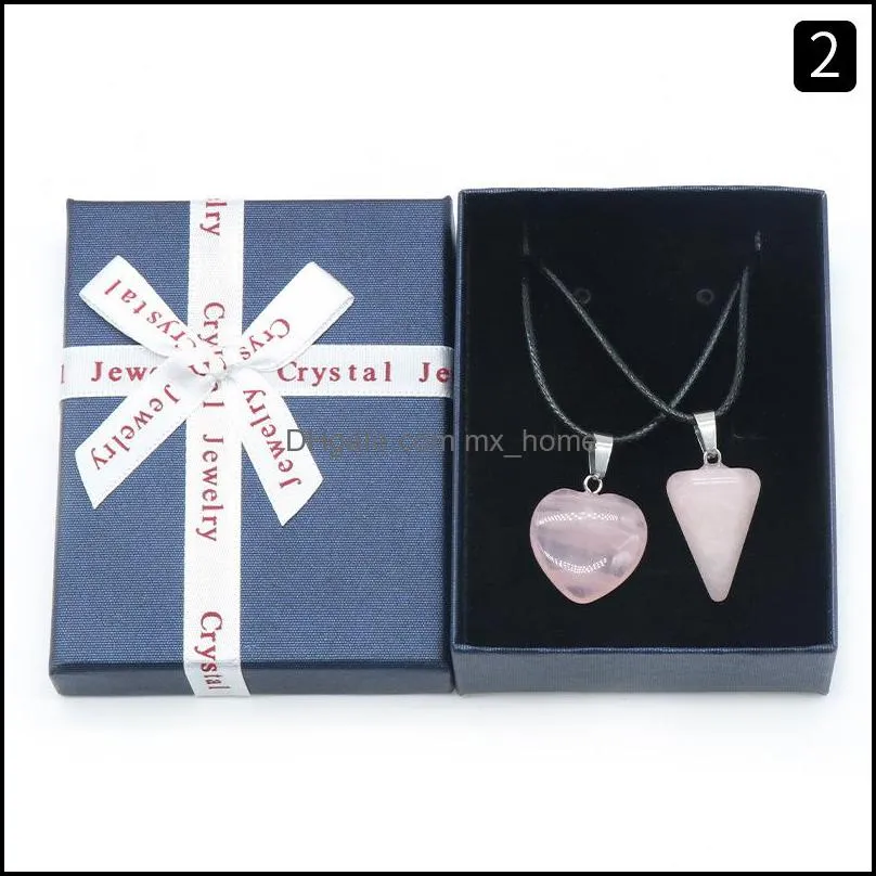 Rose Crystal Necklaces Pink Crystal Love Necklace Hexagonal Cone Pendant Gift Box Set