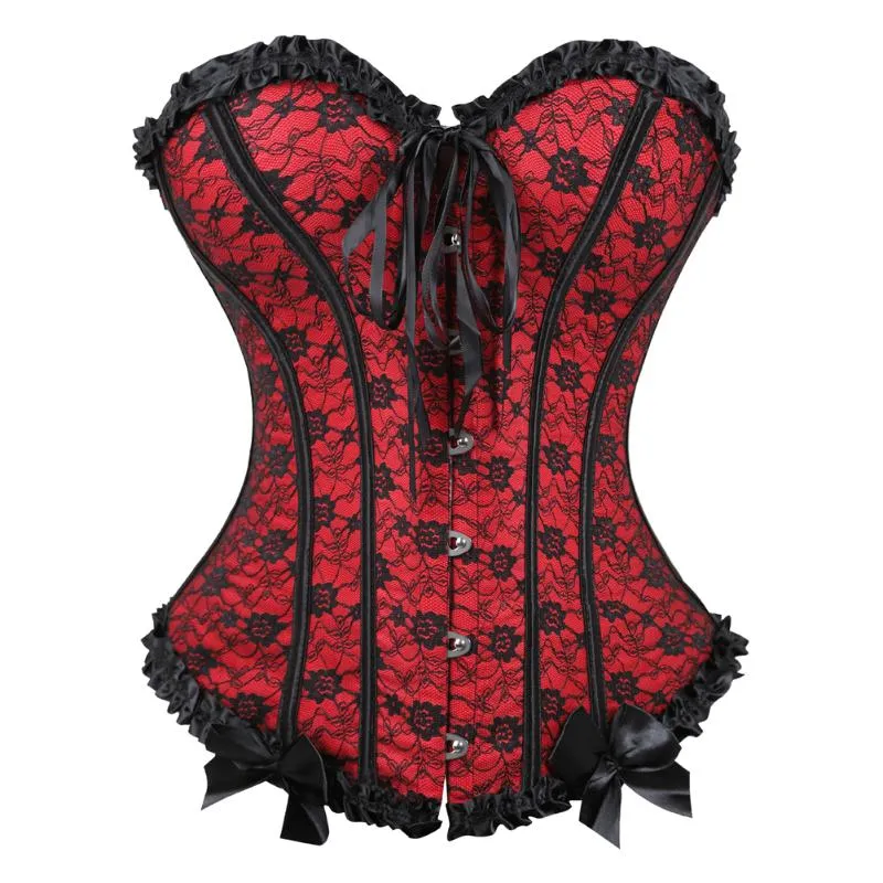 Bustiers Corsets Women's Corset and Top Bust Boned Floral Trim Lace up Cincher Vintageセクシーなランジェリールネッサンスコルセットバスティア