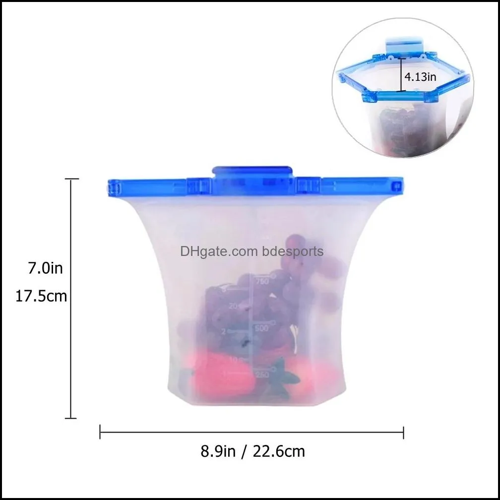 Reusable Food Storage Bags One Step Lock Leakproof Standing Silicone Bag Containers Sandwiches Liquid Snack Fruit  Saver