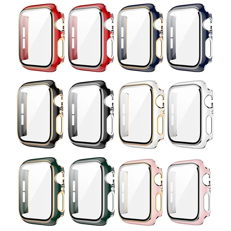 Cover de vidro temperado + estojo para Apple Watch Series 7 6 5 4 3 SE 41mm 45mm 38 40mm 42mm 44mm para iwatch 7 6 Protetor de tela