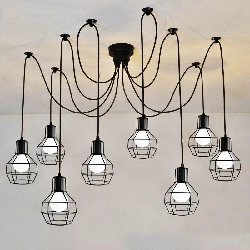 Kolye lambalar kollar vintage endüstriyel nordic avizesi edison ampul loft retro tavan lambası örümcek kapalı sanat ışıkları yemek lambası