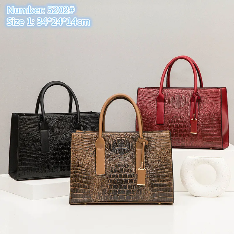 Atacado couros sacos elegante retro cor sólida bolsas de couro de grande capacidade moda crocodilo sacola personalidade de três peças bolsa de pele de cobra 5202 #