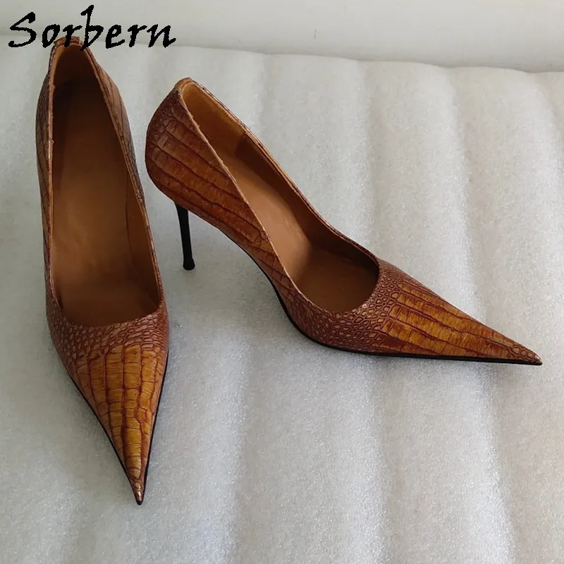 Sorbern Brown Alligator Damen Pumpen Schuh 10 cm Metall High Heel Größe 37 Spitze Zehen Stilettos Heels Italien Schuhe Customfarben