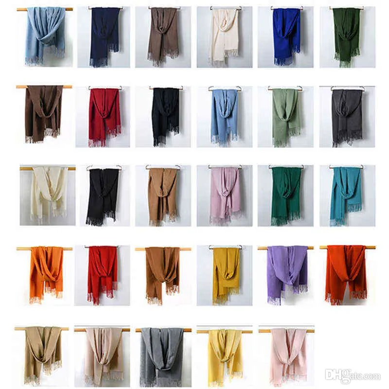 Winter Textile Women Tassel Scarf Solid Color Soft Cashmere Warm Scarves Lady Pashmina Shawls Wrap Blanket Bandana Female Foulard Thick