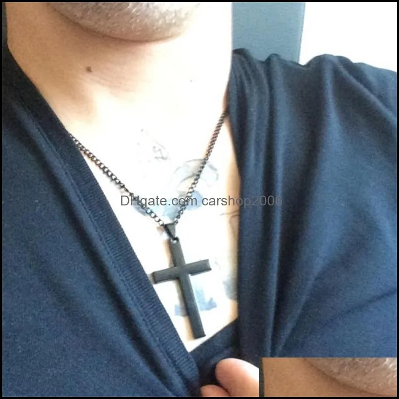 stainless steel silver gold black cross chain pendant necklaces for men women religion charm fashion jewelry