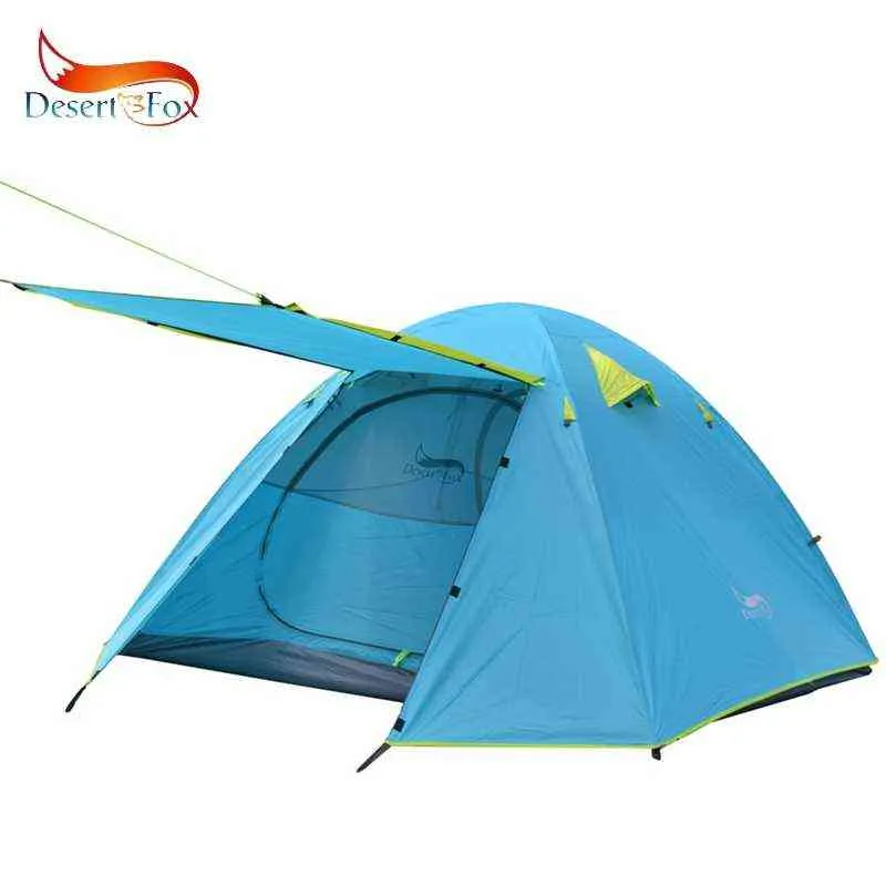 Desert&Fox 3-4 Person Family Tent, Lightweight Portable Alumimun Pole Waterproof Anti-Storm Double Layer 4 Season Camping Tent H220419