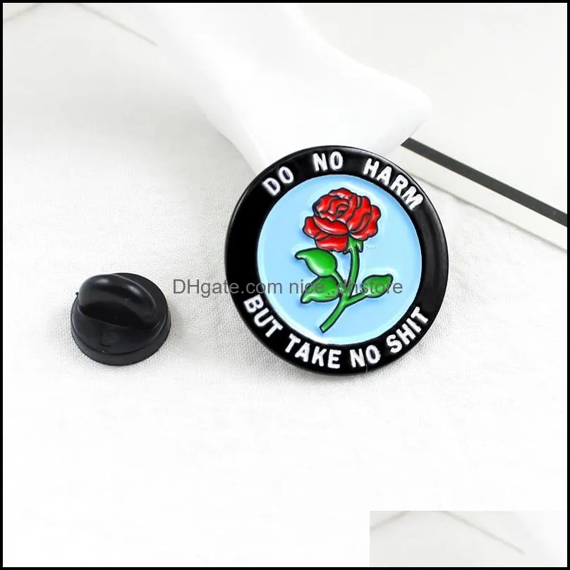 round rose badge enamel lapel pin do no harm but take no shit rose romantic brooch denim backpack cap accessories punk gifts