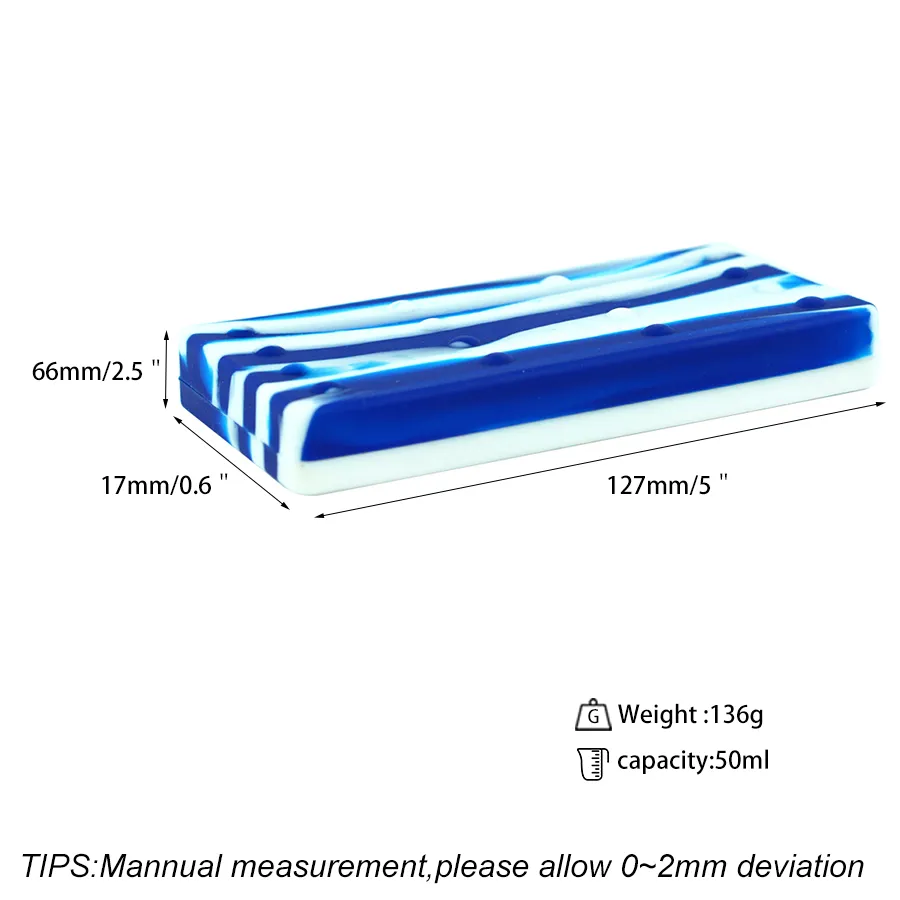 50ml Rectangle 2 Pits Récipient En Silicone Pour Dabs Conteneurs Incassables De Couleurs Assorties Dab Concentré De Cire Pots De Stockage Antiadhésifs