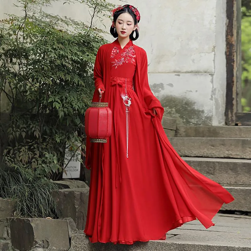 Stage Wear Fairy Hanfu Dress Oriental Style Red Chinese Traditional Costume Festival Outfit Folk Dance Costumes SL5372Stage