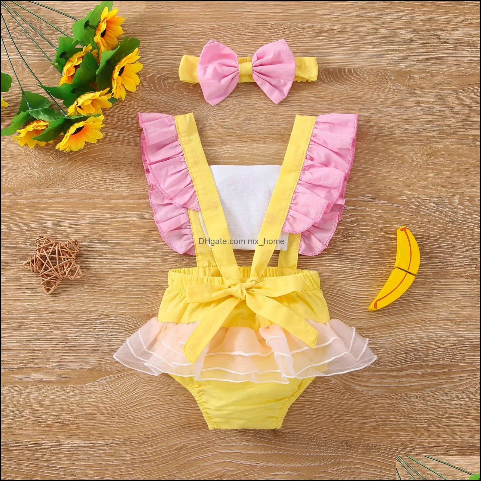 kids rompers girls donut romper newborn infant ruffle flying sleeve jumpsuits with bow headband summer baby climbing clothing z6751