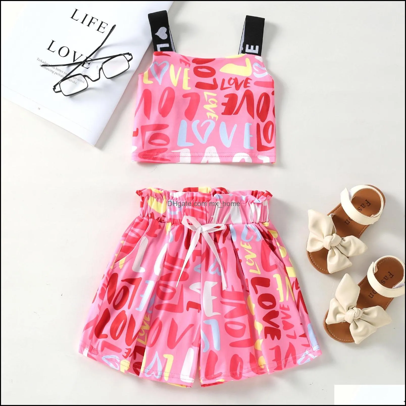 kids clothing sets girls outfits children sling tops love letter print shorts 2pcs/set summer fashion boutique baby clothes z5986
