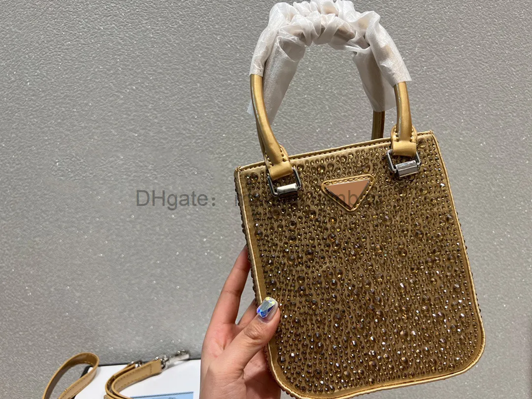 Designer Luxury Bag Women's Crystal Diamond Handbags Famous Shoulder Bag's Golden Black Satin Crossbody Bag