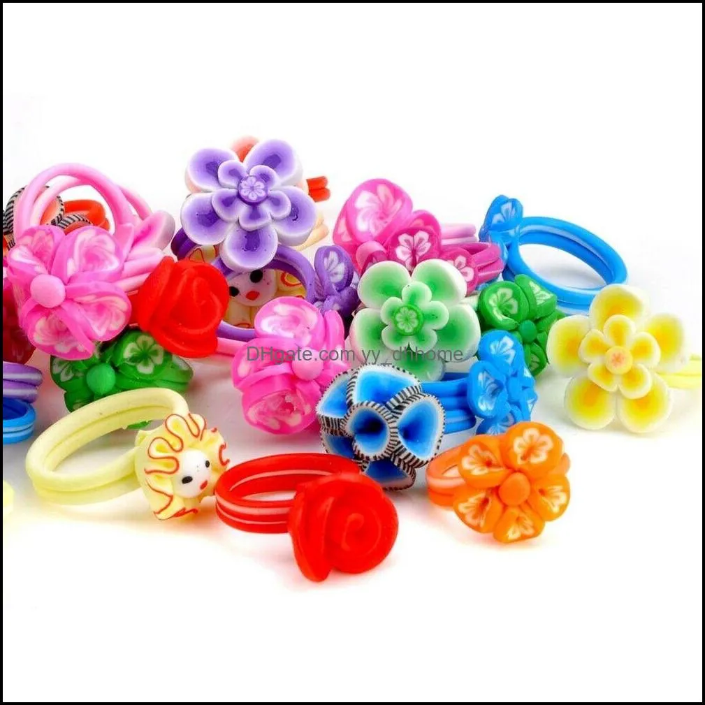 50pcs wholesale mixed kids flower rings colorful polymer clay band ring