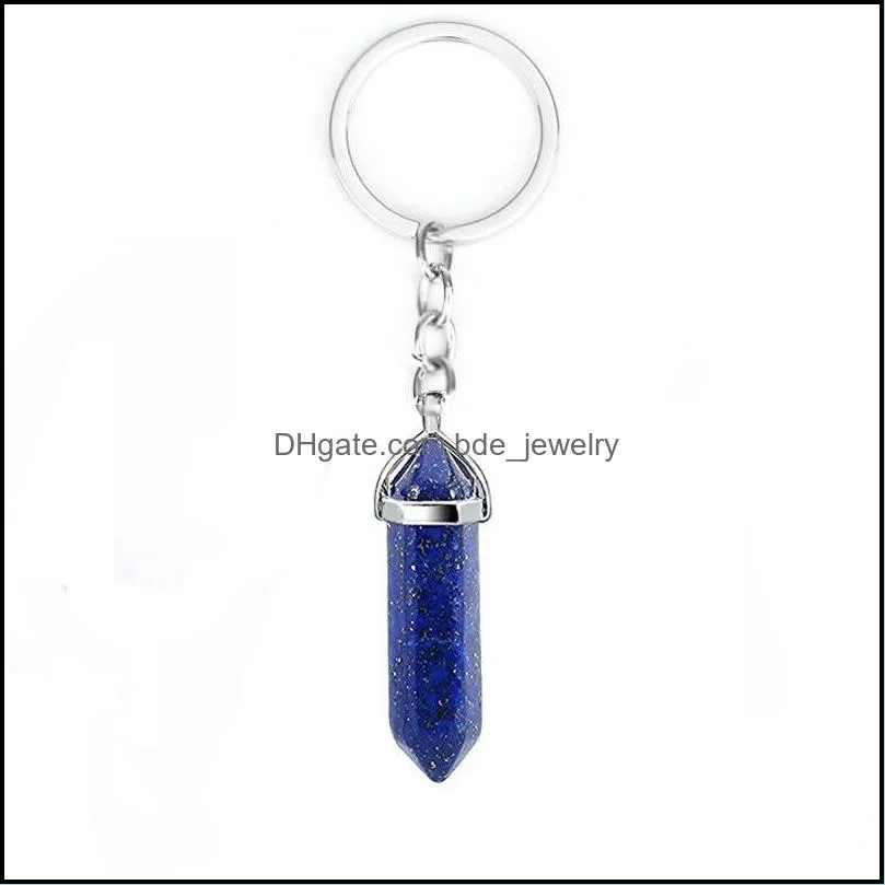 natural stone key rings hexagonal prism keychains healing rose crystal car decor keyholder for women men