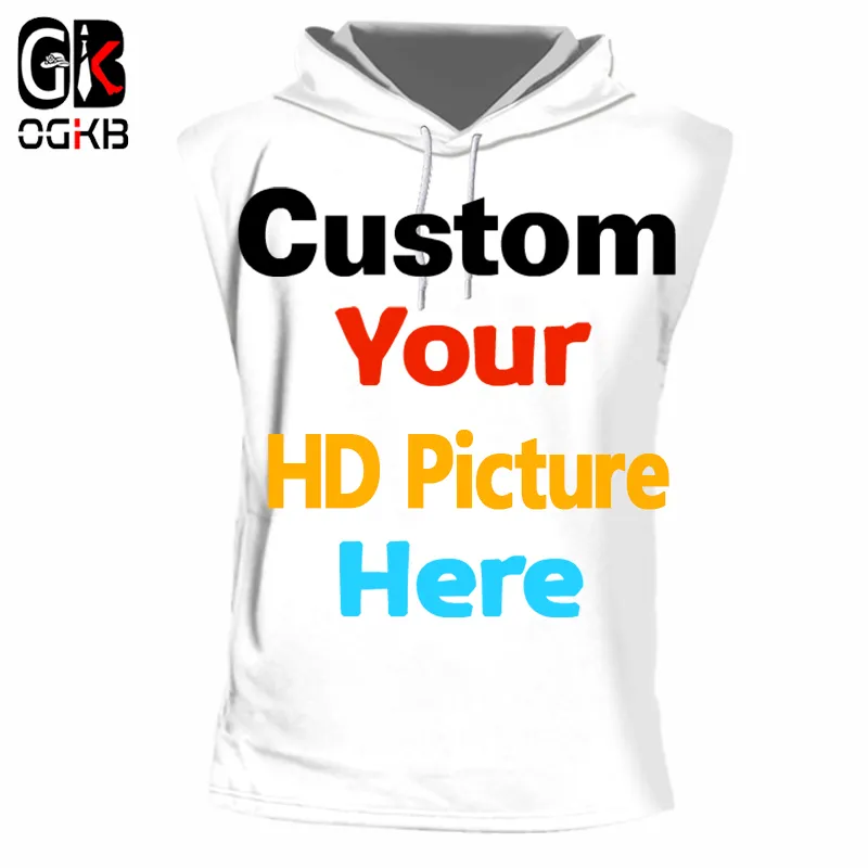 OGKB Customize Customize Hooded Tank Top Men 고객 커스텀 조끼 쿨 3D 인쇄 귀하의 디자인 싱글 옷 여름 캐주얼 탑 220707