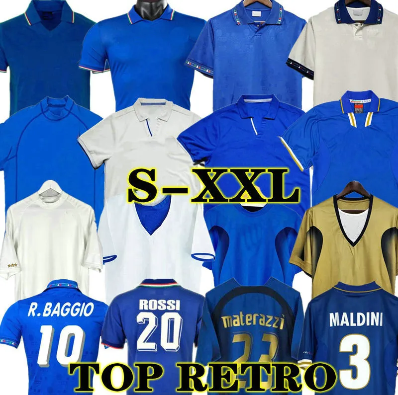 1998 Retro Baggio Maldini JERSEYS DE FÚTBOL FÚTBOL 1990 1996 1982 ROSSI Schillaci Totti Del Piero 2006 Pirlo Inzaghi buffon Italia Cannavaro