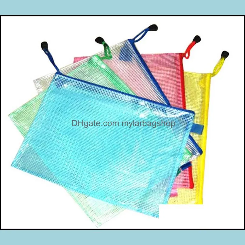 Waterproof Plastic File Pocket Grid Zipper Archival Bag Filing Supplies Multi Color Folders School Office Articles 1 55zt ff