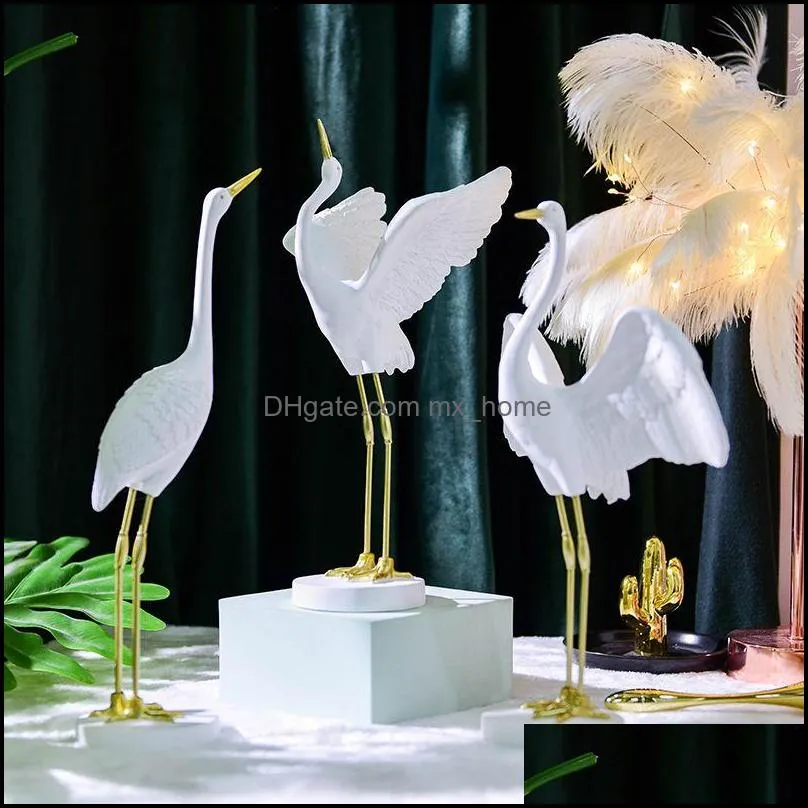 nordic simulation resin red crowned crane craft modern decorative objects figurines living room ornaments wedding decoration props home