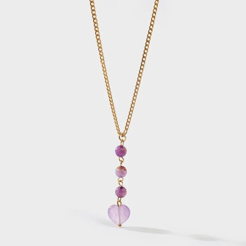 Pendentif Colliers Violet 18K véritable plaqué or en forme de coeur chaîne opale collier pour femmes tempérament bijoux en acier inoxydable cadeau de mariage stylo