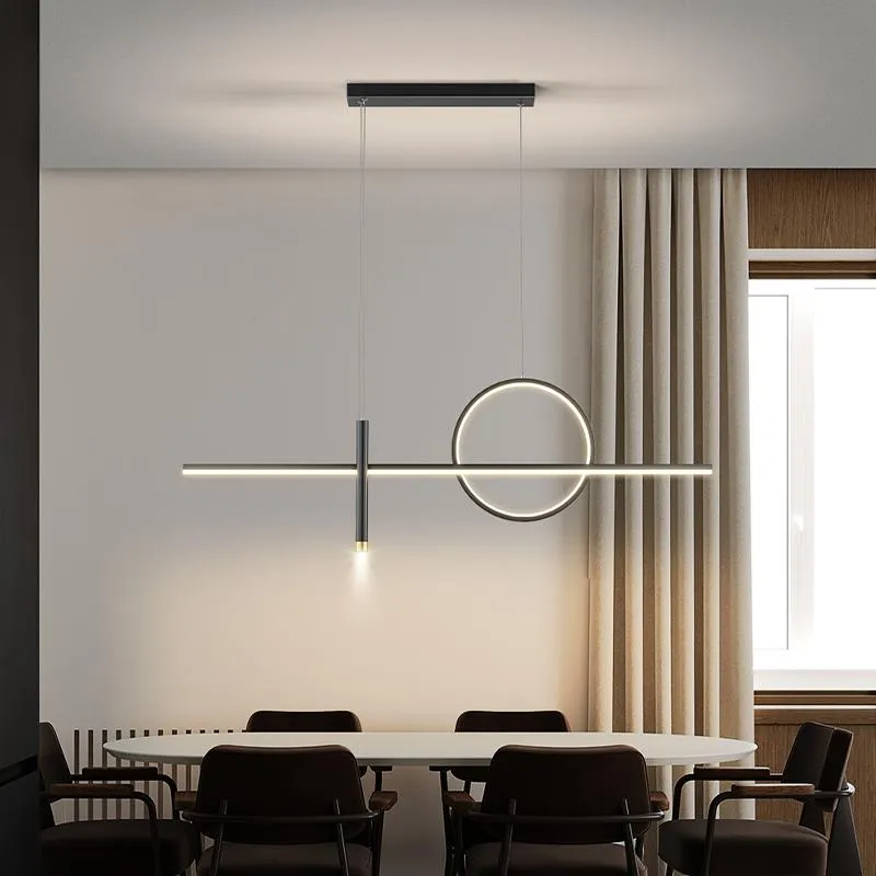 Taklampor Modern LED -ljuskrona för matsal Kök Bar Office Minimalist Long Strip Pendant Interiör Belysning Fixtur