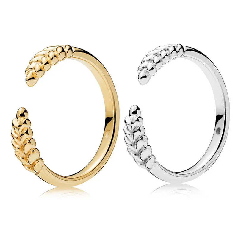 18K Gold plated Open Grains Ring Women mens Gift Original box set for pandora 925 Sterling Silver Rings