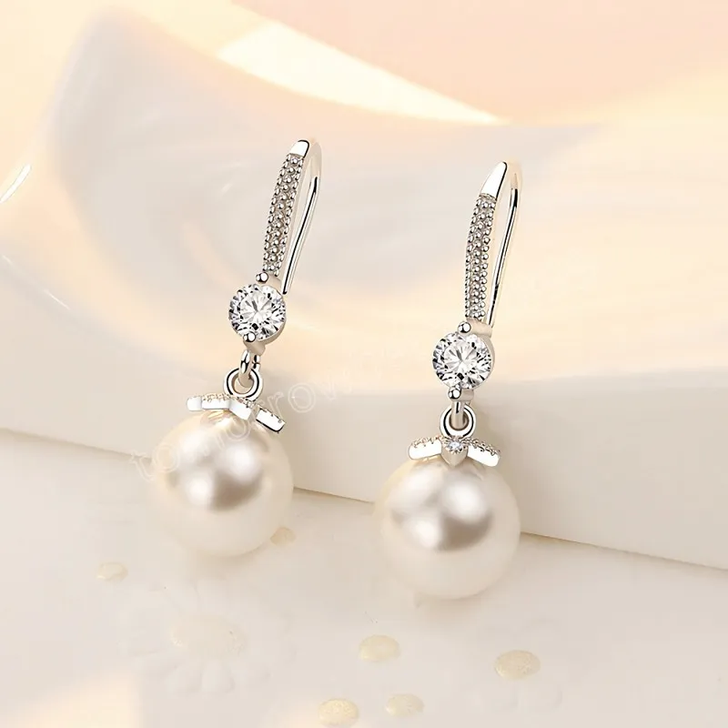 Charms 925 Stamped silver elegant crystal pearl dangle earrings for women luxury fashion jewelry party wedding engagement holiday gifts