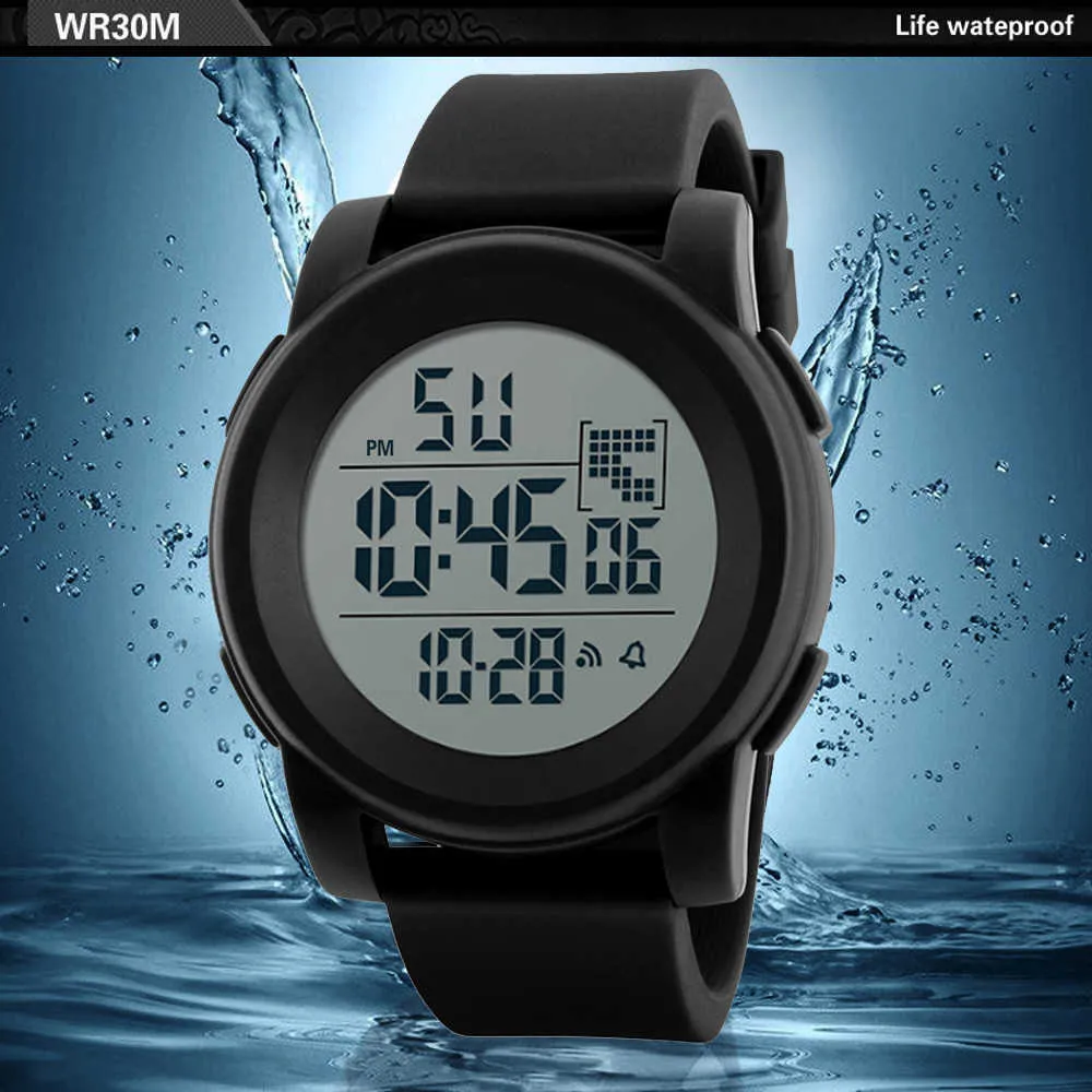 Relógio eletrônico ao ar livre para homens exposição Data Week Alarme LED Digital Sport 50m impermeável relógio de pulso PU Strap Relogio