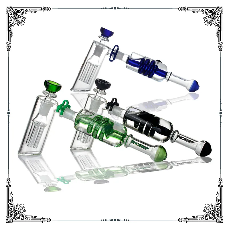 Estilo dividido phoenix vidro de vidro congelável bobina martelo bolhas narguildes 5 braços percolator bubblers com bobina de glicerina fumando tubs de água fumegante