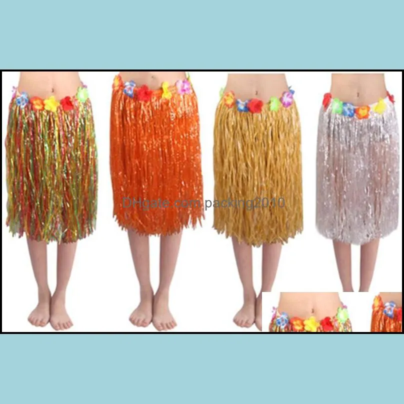 60cm flowered hula skirts adult girls hawaiian grass skirts tropical elastic dancer skirts party decorations favors supplies