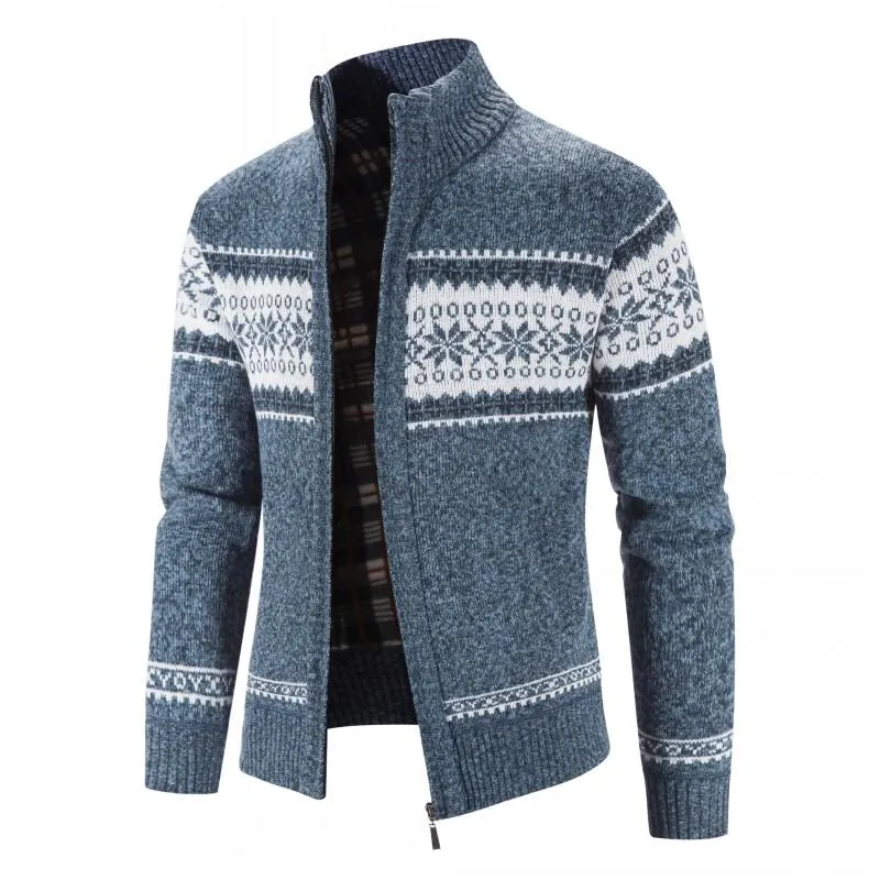 Мужские свитеры осень зимние кардиганы мужчины вязаная свитерная куртка мода Припечаток Стоя на воротнич