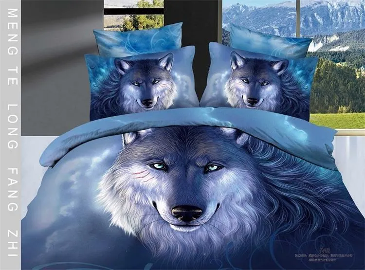 Wholesale-100% Cotton 3d Animal Bed Set Bedding Queen Size 4pcs Lion Tiger Wolf Leopard Printed Duvet Cover Bedclothes Linen @