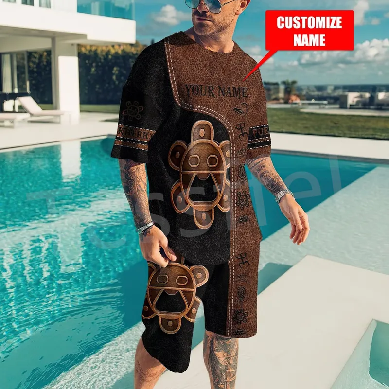 Tessffel Puerto Rico Caribbean Sea Tattoo 3DPrint Men Women Casual Shirts Pants Combo Suits Summer Short Sleeves Streetwear A2 220704