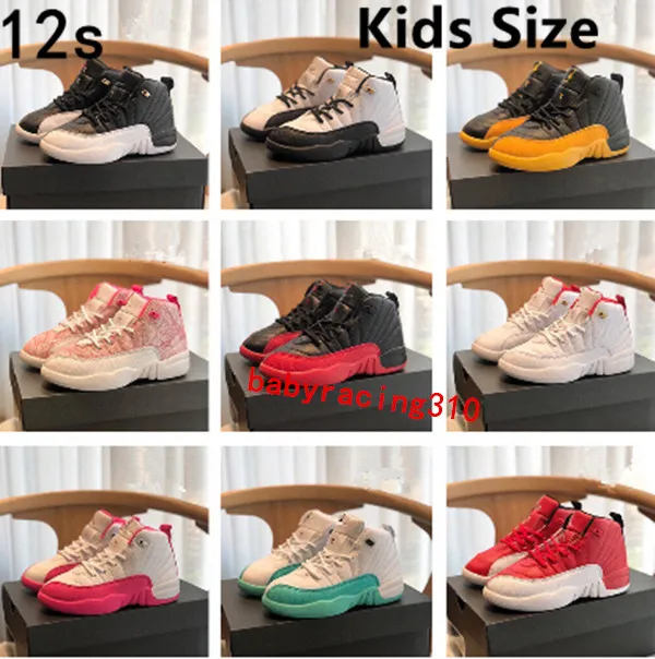 Jumpman 12 University Gold Kids Basketball Shoes 2022 high quality White Playoffs Flu Game Ice Cream boy girl Sneakers Size 26-37.5