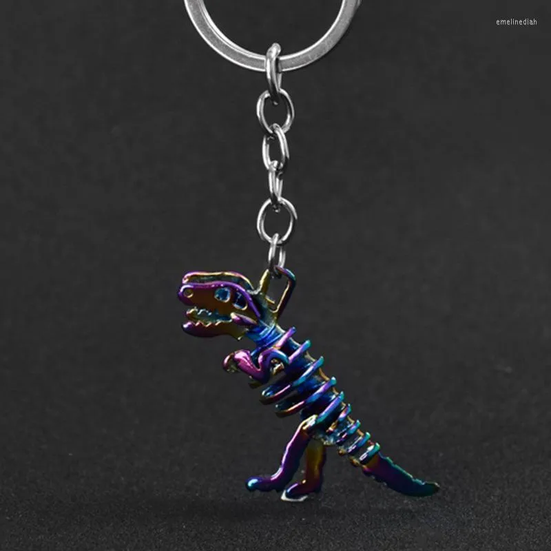 Keychains Alloy kleurrijke schedel sleutelhanger dinosaurus sleutelhanger auto Halloween horror ring hanger cadeau vriendje K4819KeyChains Emel22