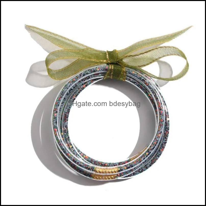 bangle flatfoosie 5 pcs/set bowknot multicolor beads glitter bangles set 2022 all weather stack silicone plastic jelly banglesbangle