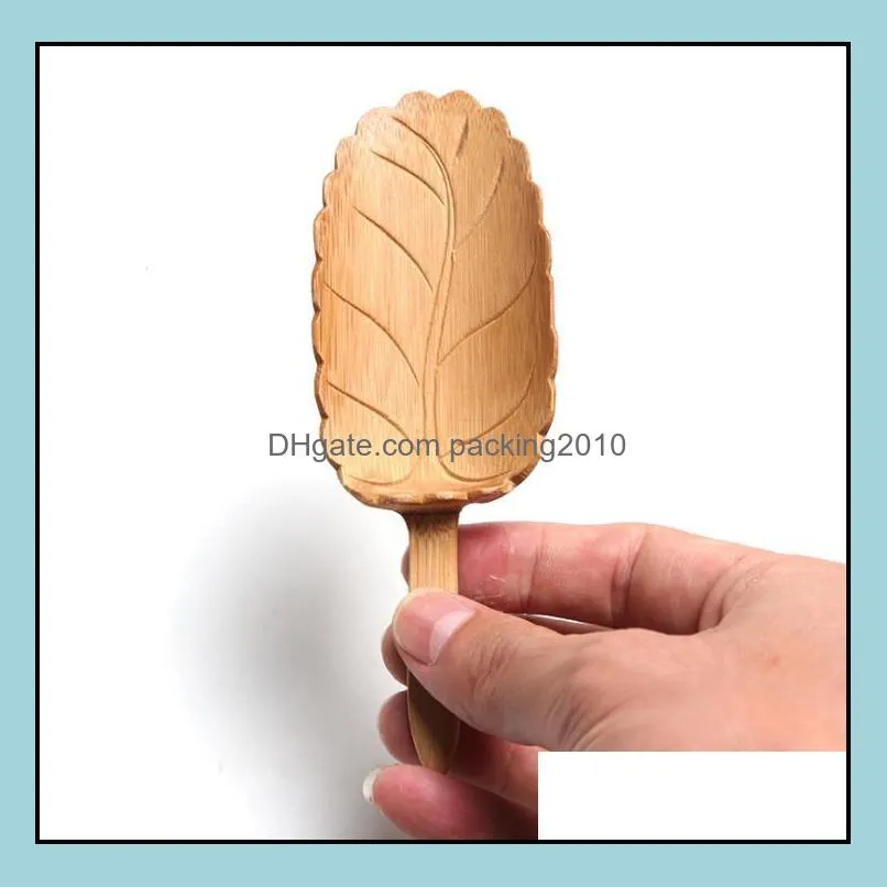 100pcs/lot 13*4.5cm leaf shape handmade carved natual bamboo tea scoops kung fu tea-spoon sn4194