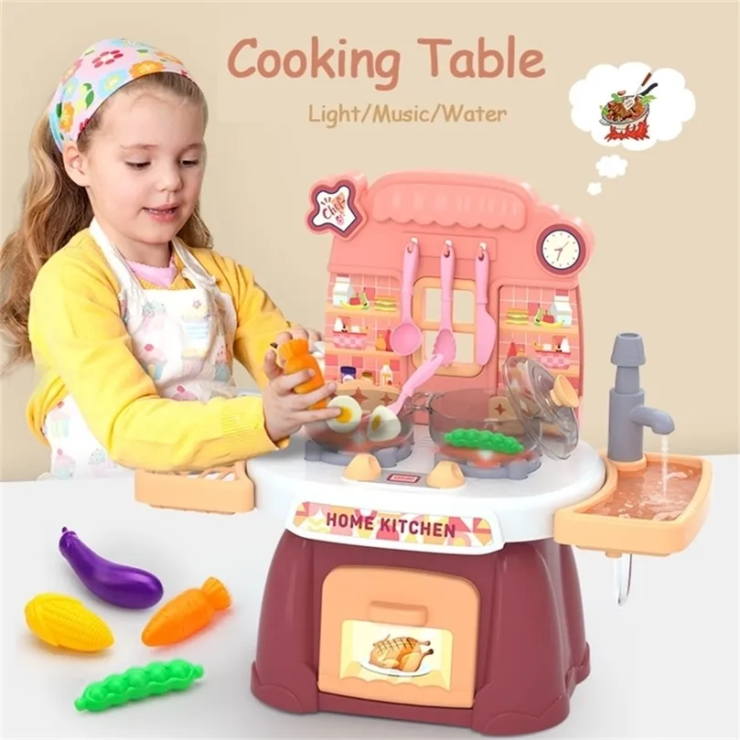 Cucina per bambini Giocattoli con musica Simulazione Presa d'acqua elettrica Cucina Giocattoli educativi Cucina Cibo Giochi di finzione Giocattoli per ragazze LJ201211