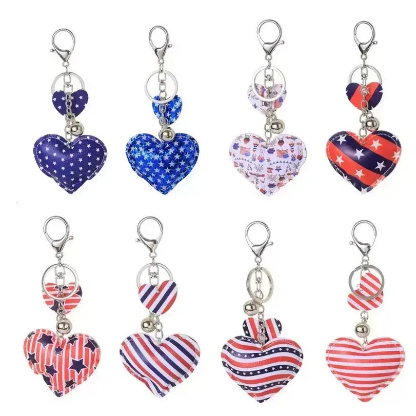 Zamówienia Kształt Serca Klucz Pierścień Dzień Niepodległości Flaga Party Favor Colorful American Flag Breloki Niezależność Dzień Key Chain Souveni