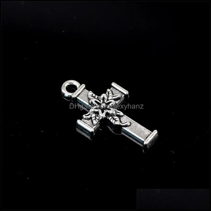 171pcs Antique Silver Bronze Plated cross flower Charms Pendant DIY Necklace Bracelet Bangle Findings 20*11mm 229 W2