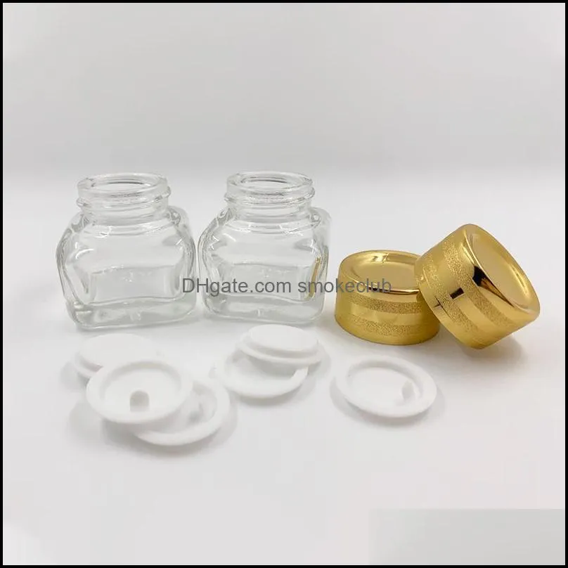 Clear/Amber cosmetic jars 15g glass jars with gold plastic lids inner PP liner for hand face cream lip balm lotions