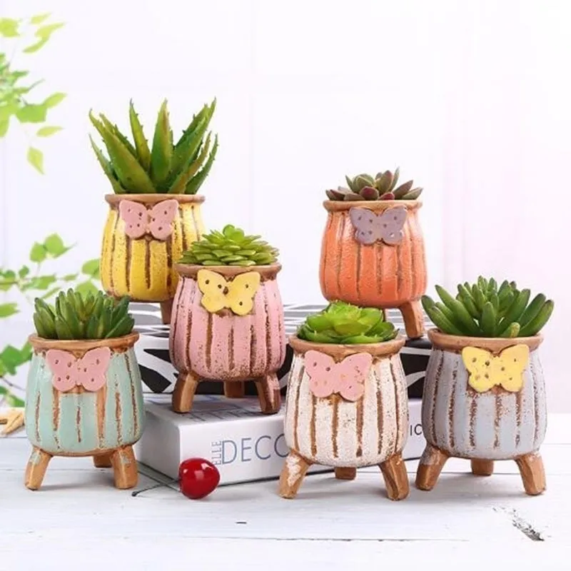 Un ensemble de pots de fleurs en céramique, plantes succulentes, vase créatif, bureau, ornements de bureau, support charnu, décoration de jardin, Y200709