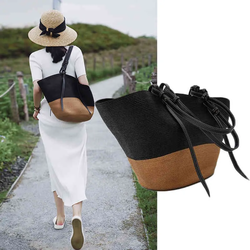 Casual grote stro totip tas ontwerper rattan dames schoudertassen handgemaakte geweven zomer strand handtassen luxe grote bali shopper SAC 220705