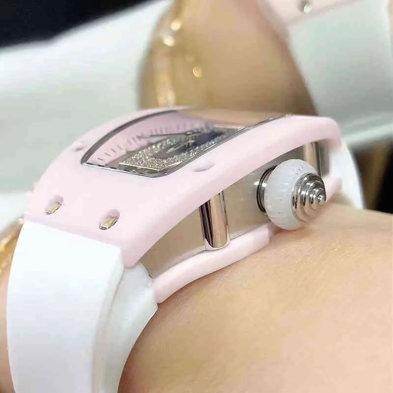 시계 디자이너 고급 손목 시계 Richa Milles 와인 배럴 시계 RM07-01 시리즈 완전 자동 기계식 세라믹 케이스 테이프 여성 시계