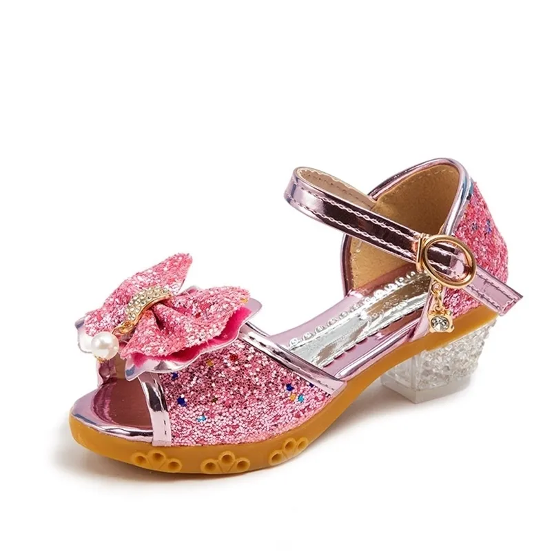 Summer Children Girls Crystal Sandals Kids Princess Glitter Leahter Shoes 220527
